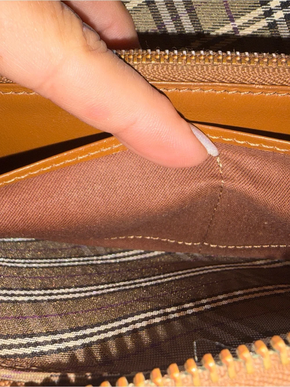 Brown Leather Zip Wallet Clutch - Burberry Style